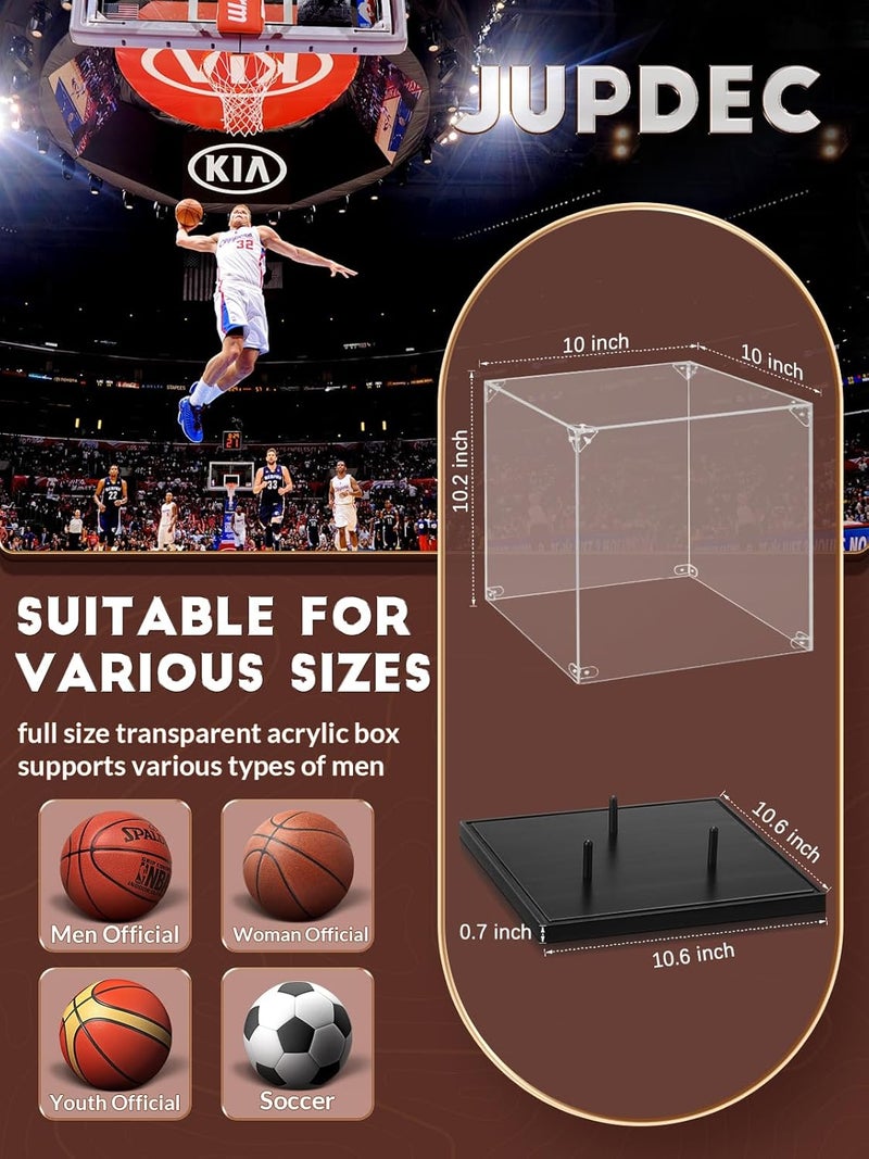 JupDec Basketball Display Case Acrylic Clear 10" Full Size with Solid Wood Base, UV Protected Soccer Display Stand Box for Autographed Standard NBA WNBA Ball Memorabilia Keepsake Ideal Gift, Black - Image 3